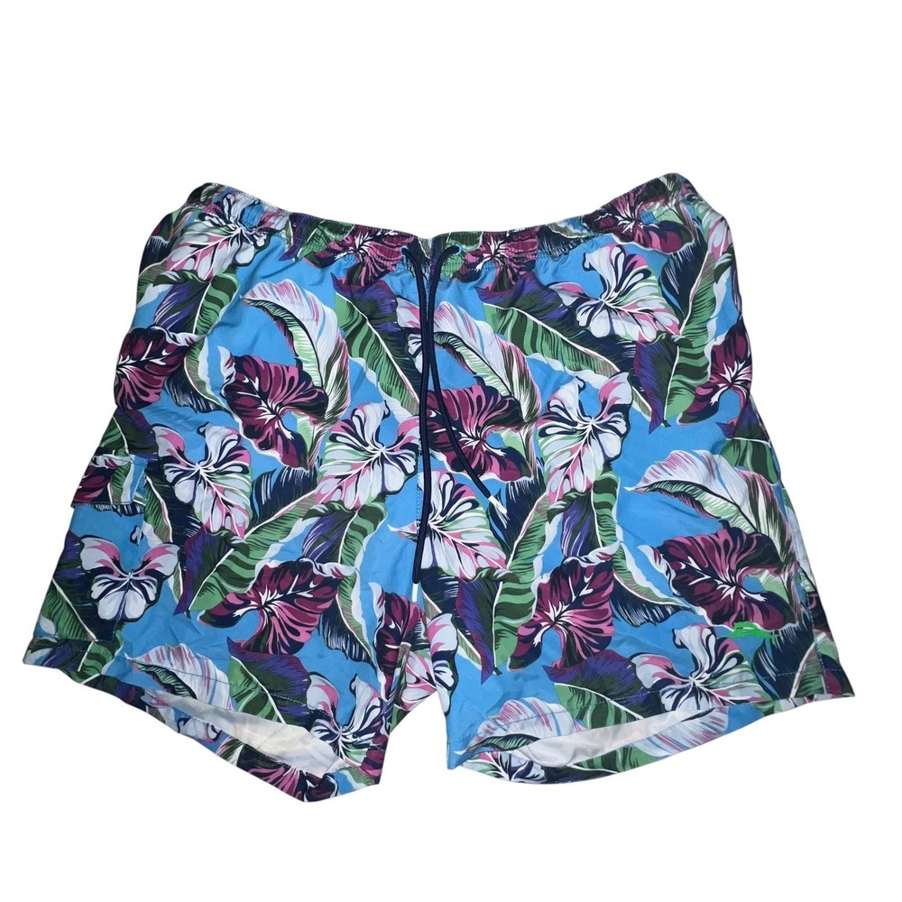 Tommy Bahama Men Bahama Naples Lets Be Fronds Swim Trunks Beach Hut Blue XL NWOT - Picture 2 of 12